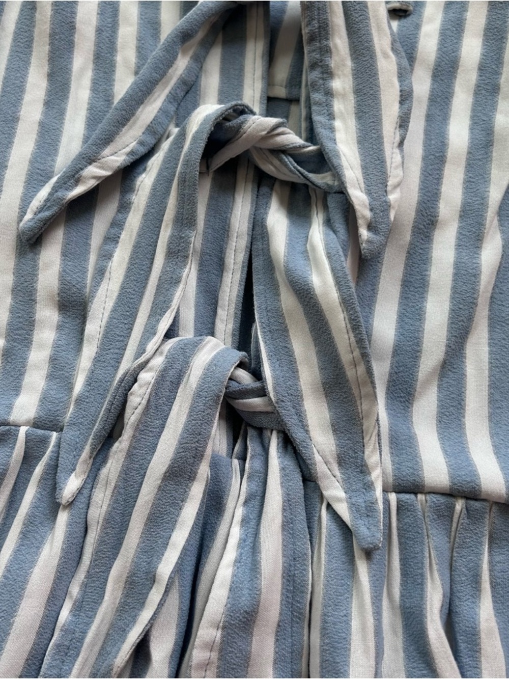 AnnieWear Blue Striped Tie Front Babydoll Dress Small Pockets Coastal Boho - Picture 4 of 8